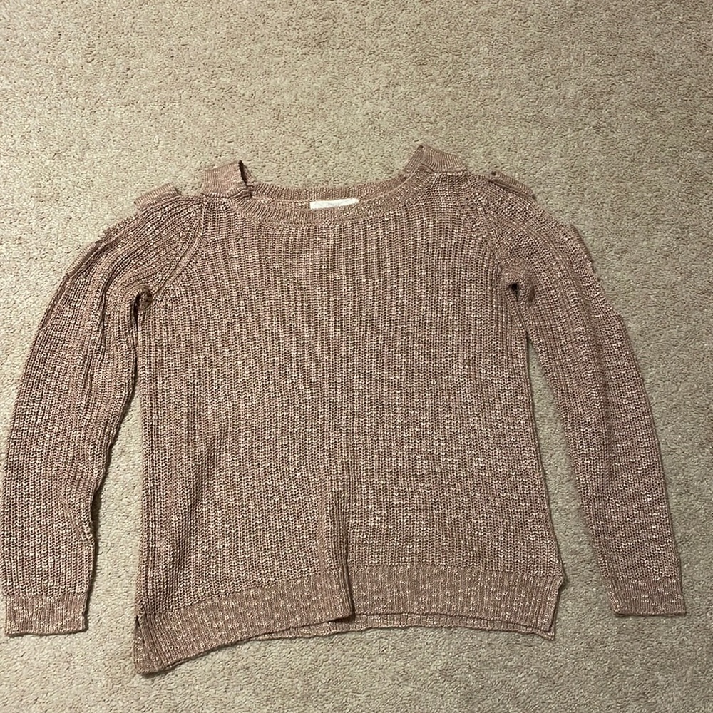 Pinque pink sweater size medium with cutouts on shoulders. Smoke free home.